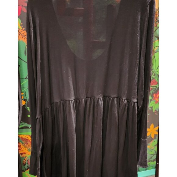 Black Flowy Long-Sleeve Babydoll Top XXL 100% Cotton Womens Boho Style With Scoo - Picture 2 of 16